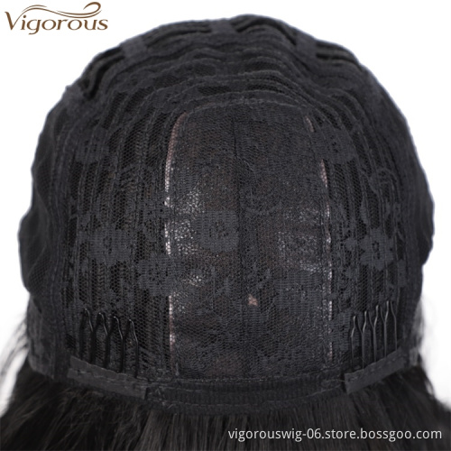 Vigorous Short Wavy Wig with Bangs for Black Women Synthetic Natural Black Hair Heat Resistant Fiber Bob Wigs